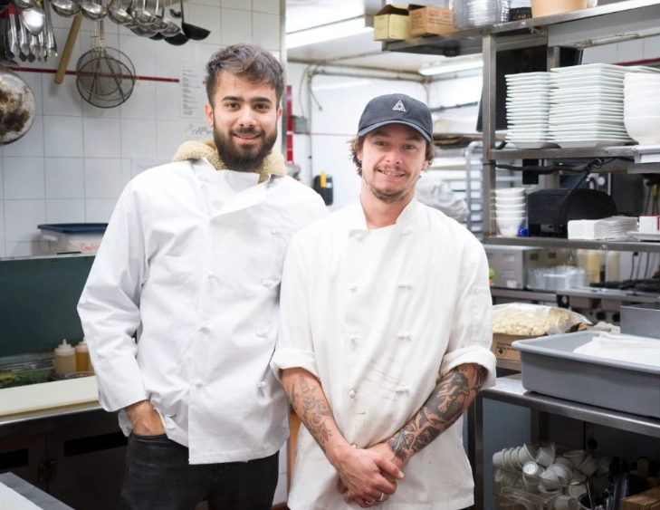 ChefsinKitchen Latif with Eric in chef coats at the Fernwood Inn